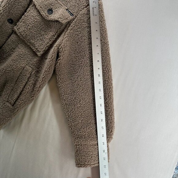 Calvin Klein Sherpa Jacket Womens Size M Deep Pile Fleece Utility Shacket Brown - Picture 11 of 12